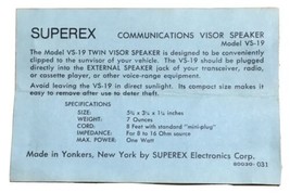 Vintage SUPEREX Electronics Corp CB Visor Speaker VS-19 Package Insert - £3.99 GBP