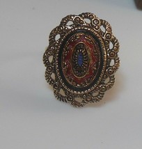 Signed Sarah Coventry Mosaic Adjustable Ring Size 7.5 - £17.45 GBP