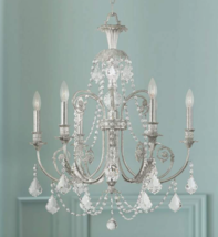 Horchow Draped Crystal Candle Chandelier French Farmhouse Antique Silver - £787.25 GBP