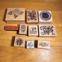 Lot of 10 FLOWERS Wood Mounted Rubber Stamps Used Mixed Brands Craft Vintage - $24.70