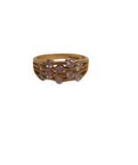 lia sophia CZ and gold tone wide ring signed Sz 7 / 7.5 / 8 - $17.20