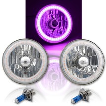 5-3/4&quot; Purple SMD LED Halo Angel Eye Halogen Light Crystal Clear Headlight PAIR - £79.89 GBP
