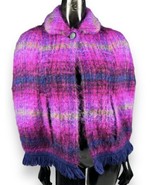 Vintage Strathtay Scotland Mohair Wool Poncho Fuchsia Purple Plaid Blue ... - £77.49 GBP