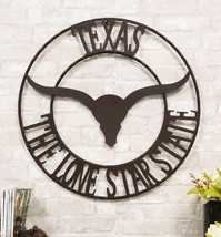 24&quot;W Rustic Western Texas Lone Star State Longhorn Bull Wall Circle Sign 3D Art - £39.61 GBP