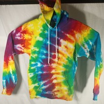 VTG 90&#39;s Hanes Ultimate Cotton Tie Dye Hoodie Sweatshirt Men&#39;s S Distressed - $31.46