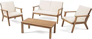 Christopher Knight Home Aabbye Outdoor Acacia Wood 4 Seater Chat Set wit... - $675.99