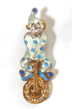Vintage Clown on Unicycle Brooch Blue and Clear Rhinestones 2&quot; long x 5/... - $18.96 CAD