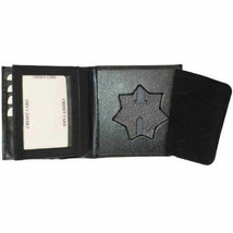 Badge Police Cut Out ID Holder Wallet Genuine Leather Black Star Shape Security - £14.85 GBP