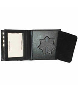 Badge Police Cut Out ID Holder Wallet Genuine Leather Black Star Shape S... - $25.79 CAD