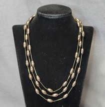 Vintage Monet Gold-tone Triple-Strand Beaded Necklace Champagne / Taupe ... - £19.71 GBP
