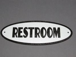 Restroom Oval Wooden Sign Grey and Black Vintage Style - $20.00