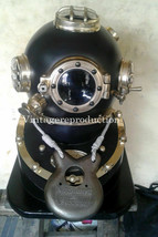 Antique Diving Divers Helmet US Navy Mark V Black finish chrome 18&quot; with... - £184.02 GBP