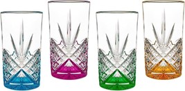 Multi Color Drinking Glasses Vintage Barware Highball Tumblers Water Juice Set 4 - £36.18 GBP
