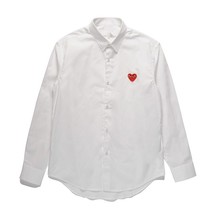Men Women Peach Heart Long Sleeve Shirt Red Hearts Pure Cotton White Cardigan Lo - £108.07 GBP