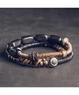 Original vintage mix and match square copper wooden bead string - $128.00