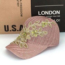 Women&#39;s Hat Knitted Peaked Cap Mesh Cap Rhinestone Lace Flower Sun Prote... - £17.30 GBP