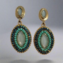 Vintage-Inspired Blue &amp; Gold Dangle Earrings – Statement Oval Drop Jewelry - $4.95