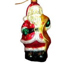 Christmas SANTA glass ornament 5.5" tall red white glitter (Ebay4 #1) - $4.20