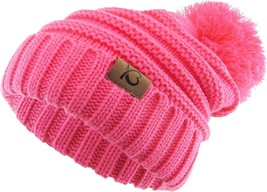 KB ETHOS Chunky Cable Knit Women&#39;s Flamingo Pink  Pom Pom Beanie Winter Knit Hat - £12.89 GBP