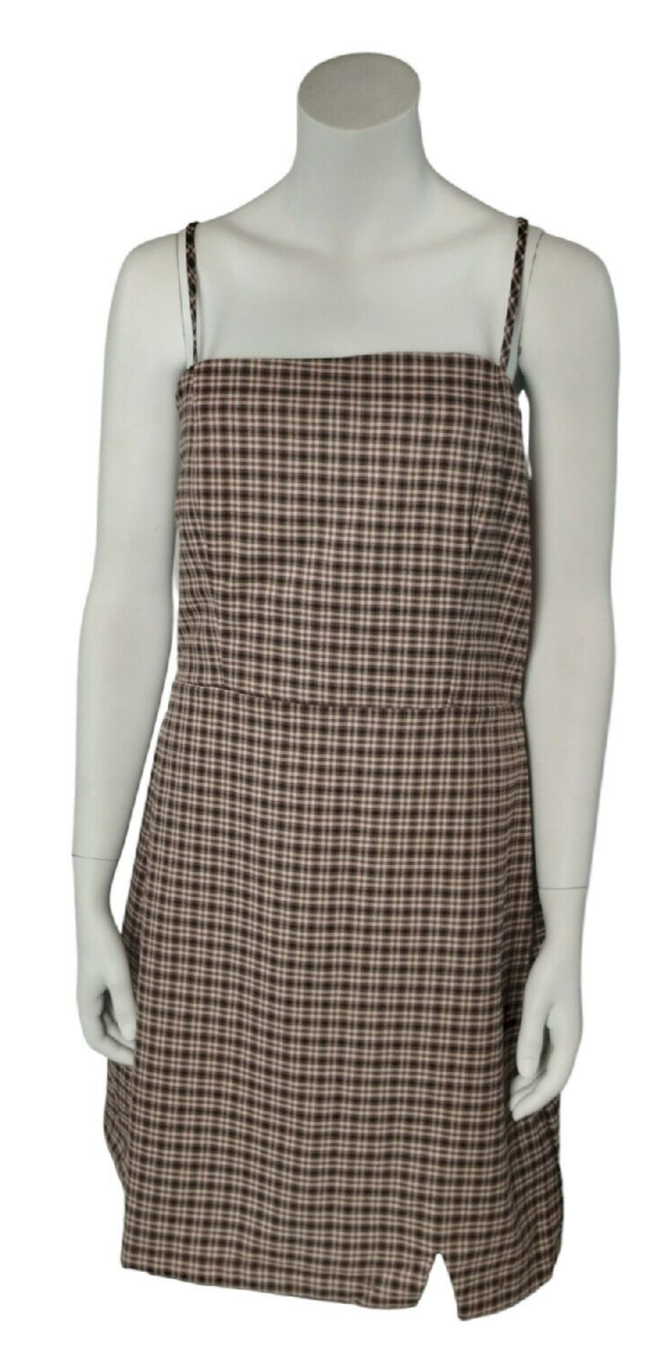 Primary image for Plaid Jumper Square Neck Notch Front Dress Brown Pink Juniors Size XL GB New