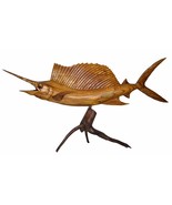 SAILFISH BEAUTIFUL HANDMADE WOOD SCULPTURE STATUE OCEAN MOUNT CARVING SP... - £193.45 GBP