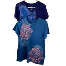 Sonoma Tee Shirts Blue Floral Short Slv V Crew Neck Cotton Blend Lot 2 Women S - £10.88 GBP