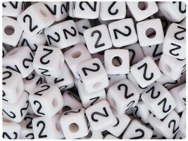 BeadTin White Opaque 10mm Cube Alpha Plastic Beads - Black Number 2 (20pcs) - $2.09