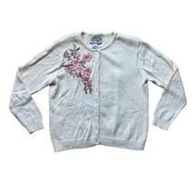 Heirloom Collectibles Vtg Cottage Core Embroidered Beige Floral Cardigan Large - £17.54 GBP