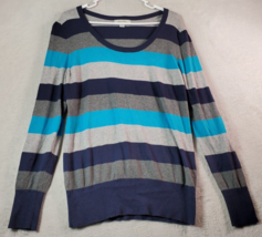 Merona Sweater Womens Size XL Multi Striped Knit Cotton Long Sleeve Round Neck - $10.29