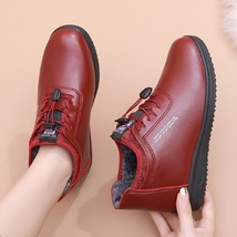 New Winter Women Smooth Leather Ankle Boots Ladies Lace Up Shoes Mom Woman Fur B - £25.98 GBP