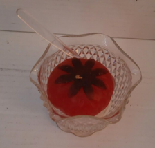 Indiana Diamond Point Clear Cut Glass Sauce Bowl Spoon Strawberry Candle - £15.97 GBP