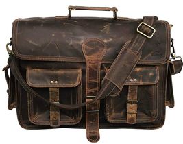 Vintage Genuine Buffalo Leather Messenger Bag Laptop Briefcase Satchel - £159.07 GBP