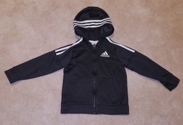 Adidas Black/Gray-ish White Hoodie Jacket Sweatshirt Full-Zip Youth 7 Boy Girl - £9.38 GBP