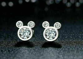 2 Ct Round Cut Diamond 14K White Gold Finish Mickey Mouse Women&#39;s Stud Earrings - £80.43 GBP