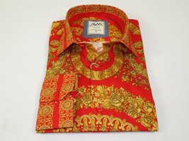 Men's AVM Crystal Shirt Medallion Medusa Cotton Turkey Slim Fit 9628-07 Red image 3