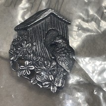 Birds and Blooms 3D Birdhouse Silver Pewter Pin Brooch Vintage 1997 - £3.16 GBP