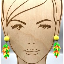 Neon Rave Dangle Earrings, Vintage Plastic ChaCha Green Orange and Yellow Cluste - £38.08 GBP