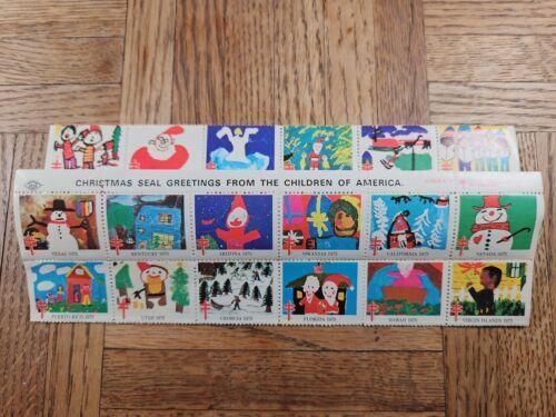 Primary image for American Lung Association 1975 Christmas Seal Stamp Sheet Children Read
