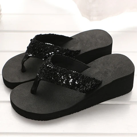 New Arrival Women Fashion Platform Mid Heel Flip Flops Beach Sandals Slippers Sh - £34.01 GBP