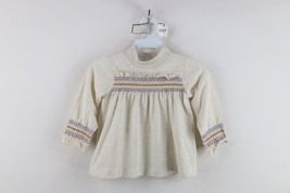 Vintage 60s Boho Chic Girls Toddler 5T Ruffled Knit Turtleneck Shirt Gra... - $34.60