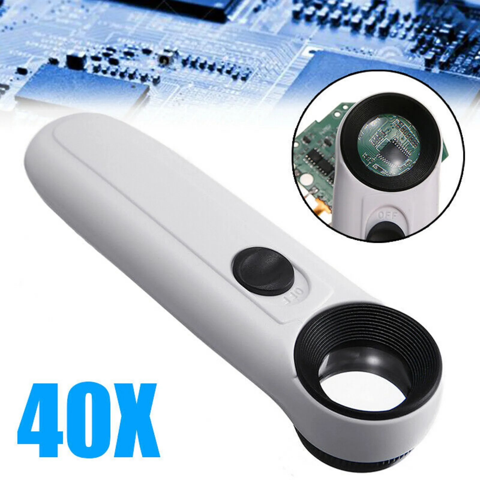 40X Magnifying Magnifier Gl Jeweler Eye Jewelry Loupe Loop with 2 Led Light Hand - £45.42 GBP