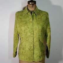 Chico&#39;s Shirt Shacket Button Down Sleeve Embroidered Green Microfiber Si... - £19.13 GBP