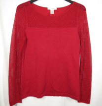 Women&#39;s Large, August Silk Red Mesh Trimmed Long Sleeve Knit Top - £11.35 GBP