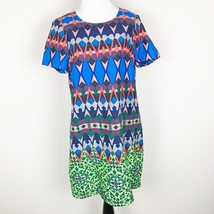 J. Crew Womens Shift Dress Geometric Multicolor Size 6 Short Sleeve Zip ... - $14.24