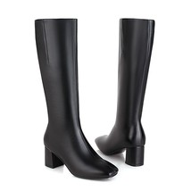 Autumn Winter Mid Calf Boots Woman White Black Silver PU Leather Riding Boots Hi - £56.17 GBP