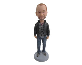 Custom Bobblehead Fashionable Man Looking Ready Wearing A Jacket And Jeans With  - £65.26 GBP