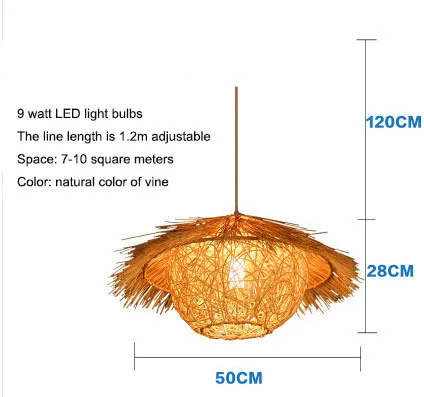 LED Bamboo Tel INS lustre pendant Light  Rattan Handmade  restaurant room decor  - £208.07 GBP