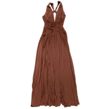 BCBGMaxAzria Dress XS Brown Pleated Twisted Draped V Neck Floor Length M... - $69.66