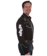 Men's Western Shirt Black Long Sleeve Rockabilly Country Cowboy Gun Skul... - $87.38