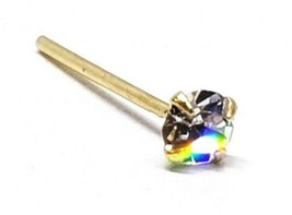Gold Nose Stud 14k 14ct CZ 2.5mm Claw Set 22g (0.6mm) Straight L Bendable - £16.62 GBP